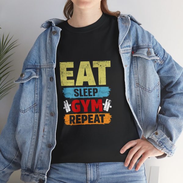 Motivational Gym Tee - Eat Sleep Gym Repeat Unisex Heavy Cotton Shirt