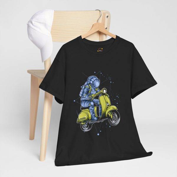 Astronaut on Scooter Black Color T-Shirt For Unisex Heavy Cotton Tee