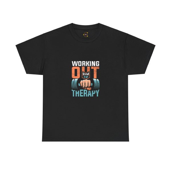 Working out gym is my Therapy Black Color T-Shirt For Unisex Heavy Cotton Tee