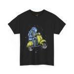 Astronaut on Scooter Black Color T-Shirt For Unisex Heavy Cotton Tee