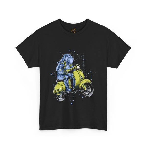 Astronaut on Scooter Black Color T-Shirt For Unisex Heavy Cotton Tee