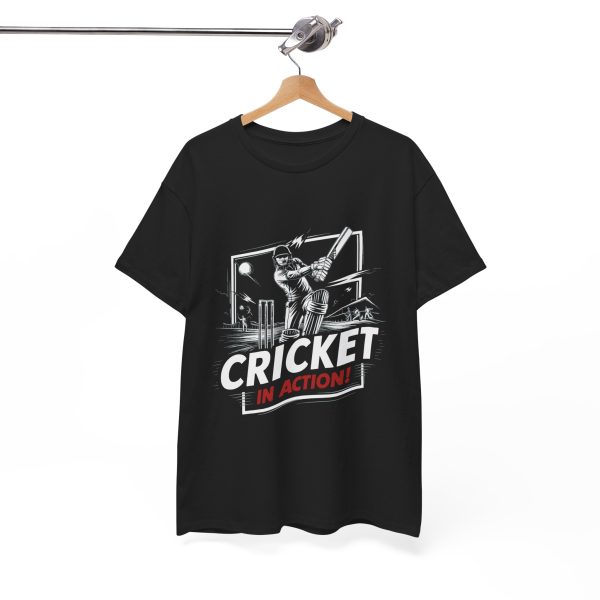 Sport Cricket In Action Black Color T-Shirt For Unisex Heavy Cotton Tee