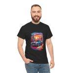Car With City Background Black Color T-Shirt For Unisex Heavy Cotton Tee