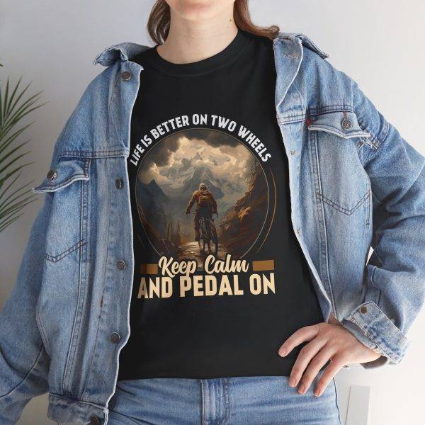 Keep Calm and Pedal On Unisex Heavy Cotton Tee - Perfect Gift for Cyclists of