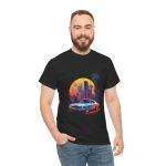Car with City Background Black Color T-Shirt For Unisex Heavy Cotton Tee