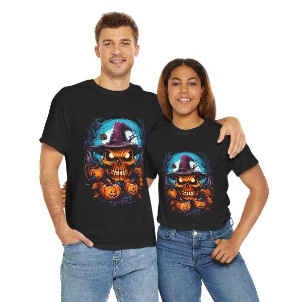 Scarry Halloween Pumpkin Black Color T-Shirt For Unisex Heavy Cotton Tee