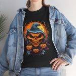 Scary Halloween Pumpkin Black Color T-Shirt For Unisex Heavy Cotton Tee Scary Halloween Pumpkin Black Color T-Shirt For Unisex Heavy Cotton Tee