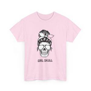 Girl Skull Pink Color T-Shirt For Women Heavy Cotton Tee