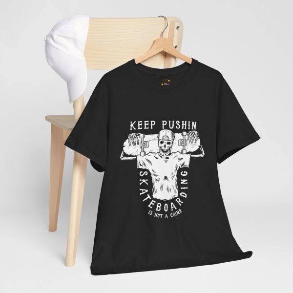 KEEP PUSHING SKATEBOARDING Black Color T-Shirt For Unisex Heavy Cotton Tee