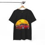 Red Car With Sunset Black Color T-Shirt For Unisex Heavy Cotton Tee