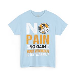 Gym No Pain No Gain Light Blue Color T-Shirt For Unisex Heavy Cotton Tee