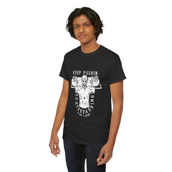 KEEP PUSHING SKATEBOARDING Black Color T-Shirt For Unisex Heavy Cotton Tee