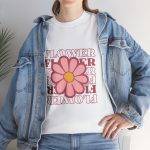 Flower White Color T-Shirt for Women Heavy Cotton Tee