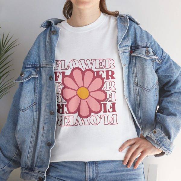 Flower White Color T-Shirt for Women Heavy Cotton Tee