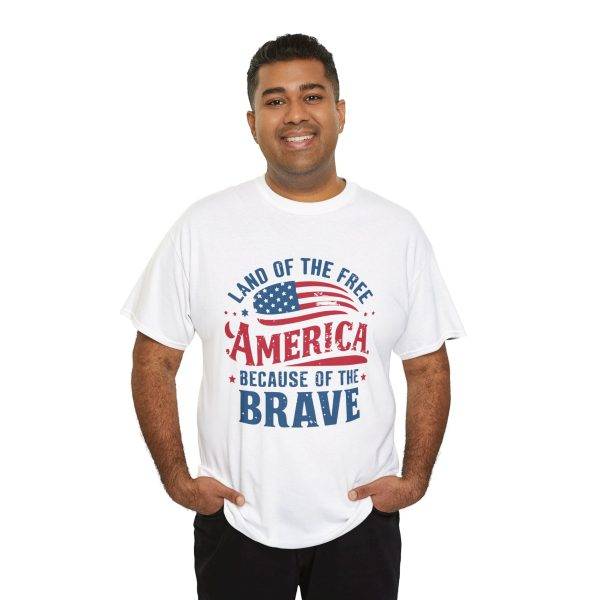 Unisex Heavy Cotton Tee - 'Land of the Free, America Because of the Brave'