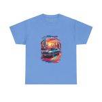 Car With City Background Blue Color T-Shirt For Unisex Heavy Cotton Tee