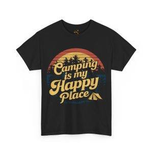 Camping is my Happy Place Black Color T-Shirt For Unisex Heavy Cotton Tee