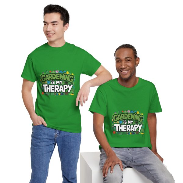 Gardening Is My Therapy Unisex Heavy Cotton Tee - Green Gardening T-Shirt for Plant Lovers