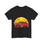 Red Car With Sunset Black Color T-Shirt For Unisex Heavy Cotton Tee