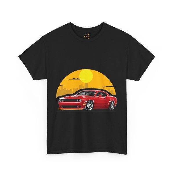 Red Car With Sunset Black Color T-Shirt For Unisex Heavy Cotton Tee