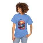 Car With City Background Blue Color T-Shirt For Unisex Heavy Cotton Tee