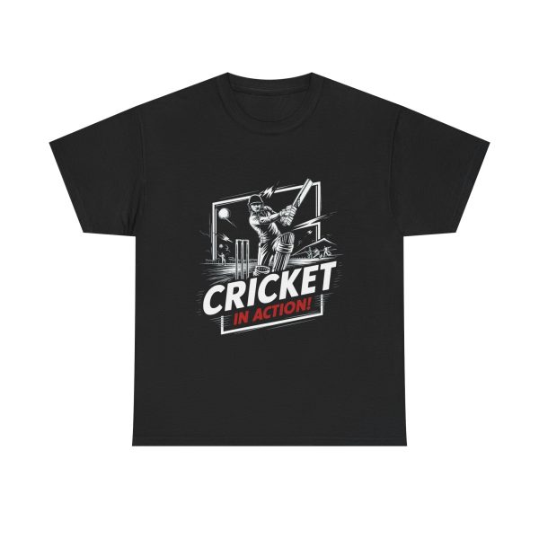 Sport Cricket In Action Black Color T-Shirt For Unisex Heavy Cotton Tee