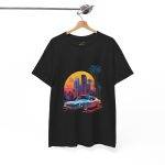 Car with City Background Black Color T-Shirt For Unisex Heavy Cotton Tee