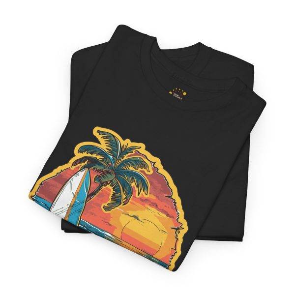 Retro Surf Summer Vibes Unisex Heavy Cotton Tee - Beach Sunset Design