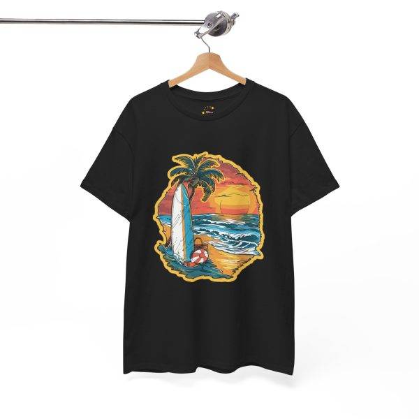 Retro Surf Summer Vibes Unisex Heavy Cotton Tee - Beach Sunset Design