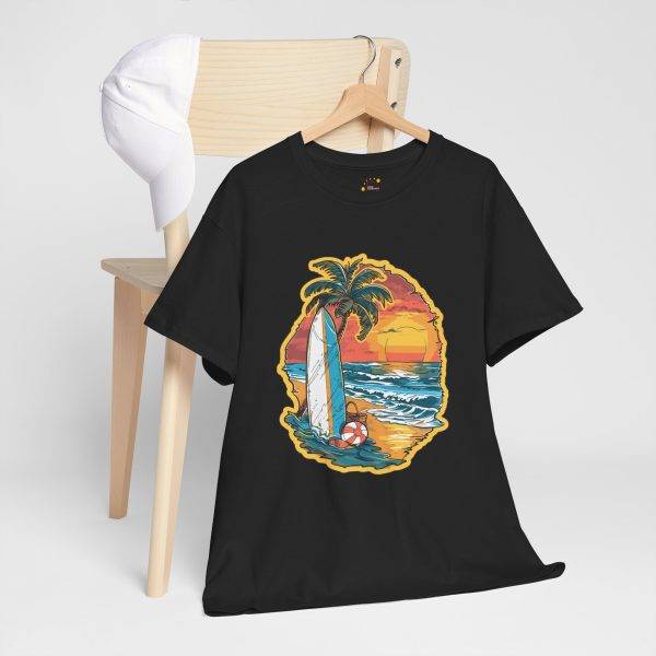 Retro Surf Summer Vibes Unisex Heavy Cotton Tee - Beach Sunset Design