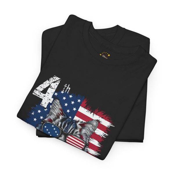 Patriotic Cat Unisex Heavy Cotton Tee - 4th of July American Flag Shirt