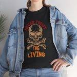 Never Trust the Living Skull Typography Unisex Heavy Cotton Tee | Casual Graphic T-Shirt for Halloween Lovers