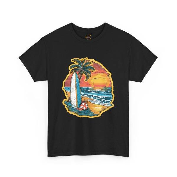 Retro Surf Summer Vibes Unisex Heavy Cotton Tee - Beach Sunset Design
