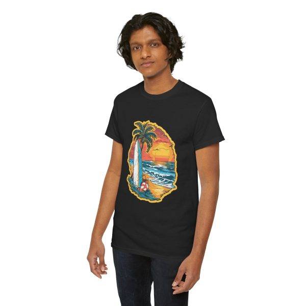 Retro Surf Summer Vibes Unisex Heavy Cotton Tee - Beach Sunset Design