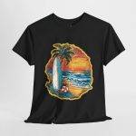 Retro Surf Summer Vibes Unisex Heavy Cotton Tee - Beach Sunset Design