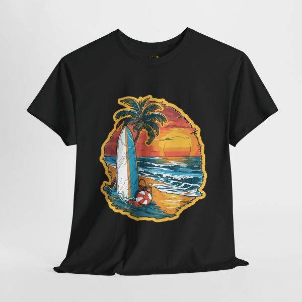 Retro Surf Summer Vibes Unisex Heavy Cotton Tee - Beach Sunset Design