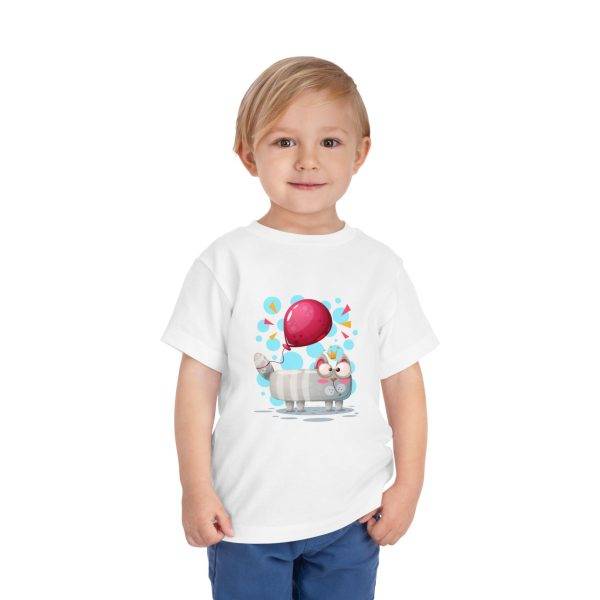 Adorable Toddler Short Sleeve Tee with Balloon Cat Design Adorable Toddler Short Sleeve Tee with Balloon Cat Design