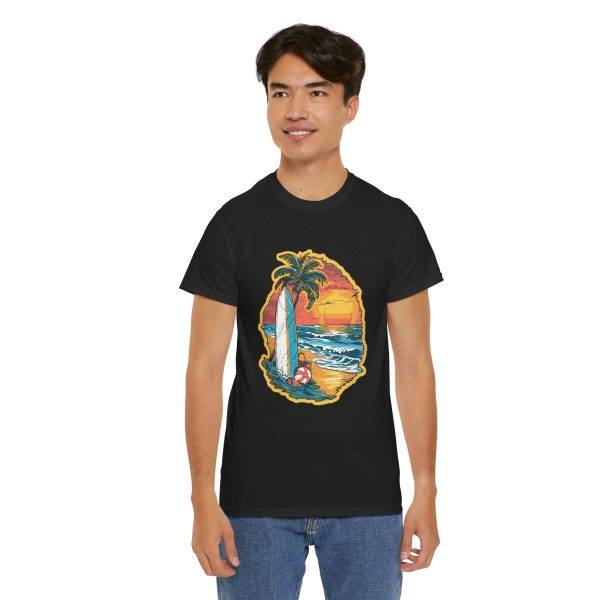 Retro Surf Summer Vibes Unisex Heavy Cotton Tee - Beach Sunset Design