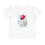 Adorable Toddler Short Sleeve Tee with Balloon Cat Design Adorable Toddler Short Sleeve Tee with Balloon Cat Design