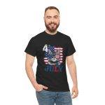 Patriotic Cat Unisex Heavy Cotton Tee - 4th of July American Flag Shirt
