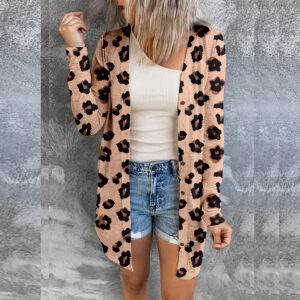 Long European And American Personalized Leopard Print Long-sleeved Cardigan Loose Sweater