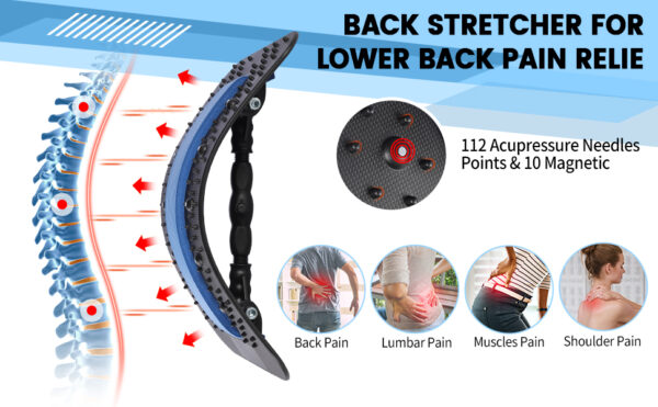 Back Stretcher Lumbar Back Cracker with Magnet Back Massager for Lower Back Pain Relief Upgraded Multi-Level Back Support Stretcher Spinal Board Device for Herniated Disc, Sciatica, Scoliosis (Black)