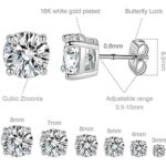 18K White Gold Plated 4 Pong Round Clear Cubic Zirconia Stud Earring Pack of 6 Pairs (6 Pairs)
