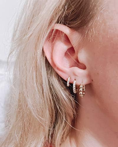 3 Pairs Small Huggie Hoop Earrings Set 14K Gold Hypoallergenic Lightweight Huggie Hoops Earrings