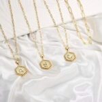 Dainty Layering Initial Necklaces for Women, 14K Gold Plated Paperclip Chain Necklace for Women Trendy Hexagon Letter Pendant Initial A Necklace Choker Necklaces Gold Layered Necklaces
