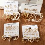 36 Pairs Gold Earrings Set for Women Girls, Fashion Pearl Chain Link Stud Drop Dangle Earrings Multipack Hoop Earring Packs, Hypoallergenic Earrings for Birthday Party Jewelry