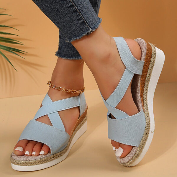 Wedge Sandals For Women Cross-strap Platform Gladiator Hemp Heel Shoes Summer