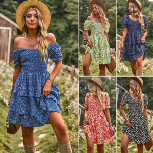 Women's Bohemian Floral Print Strapless Dress Summer Beach Dress