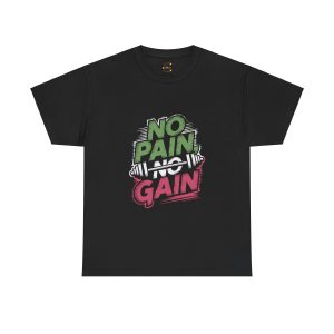 Gym No Pain No Gain Black Color T-Shirt For Unisex Heavy Cotton Tee