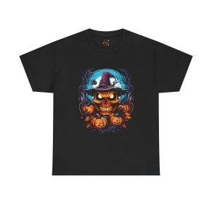 Scarry Halloween Pumpkin Black Color T-Shirt For Unisex Heavy Cotton Tee